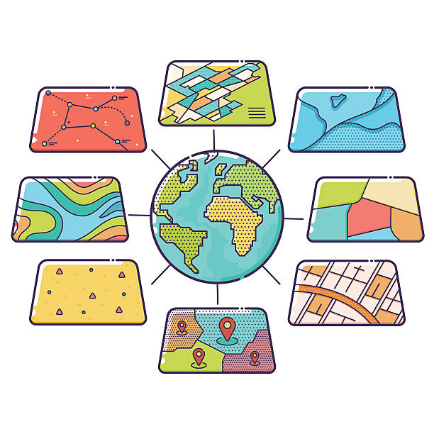 Vector Illustration of GIS Spatial Data Layers Concept for Business Analysis, Geographic Information System, Icons Design, Liner Style