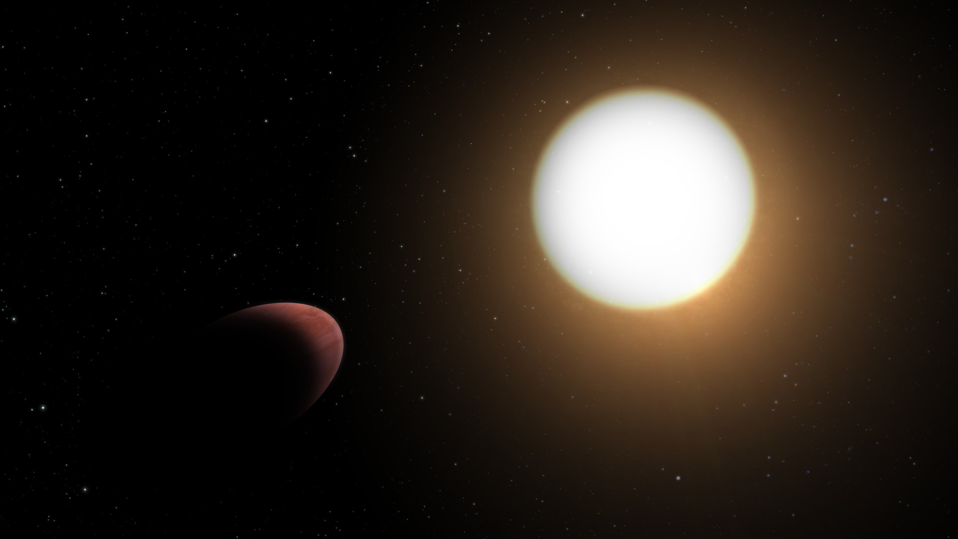Artist impression of planet WASP-103b and its host star pillars. Image Credit: ESA Cheops